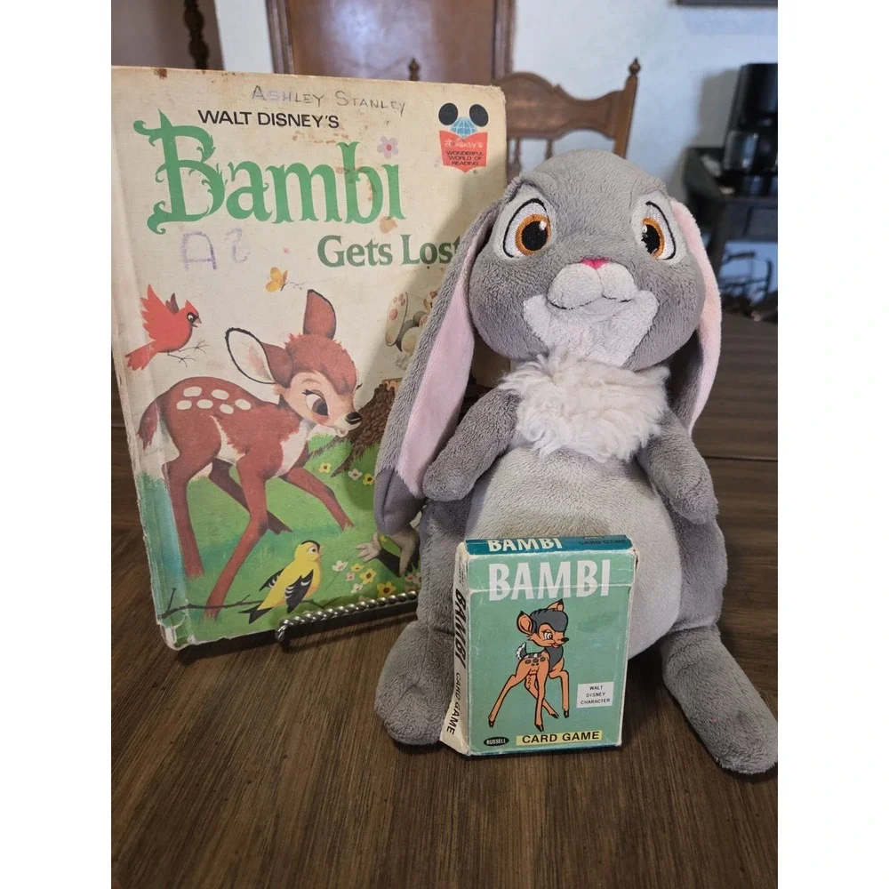 vintage 1946 Bambi card game, Disney Book And Thumper Plush